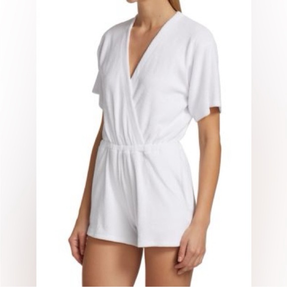 NWT SUZIE KONDI Symi Wrap-Front White Terry Cloth Romper, Size Small - Picture 1 of 7